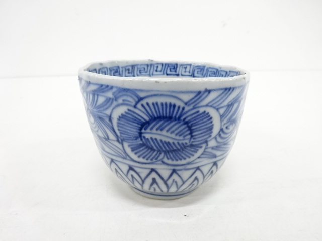 345　古伊万里染付余白書分山水漢詩図長猪口　無疵美品　江戸中期 古伊万里 染付 山水図 曳舟 漢詩 紅口 舟遊び 赤壁賦 蘇軾 伊万里焼